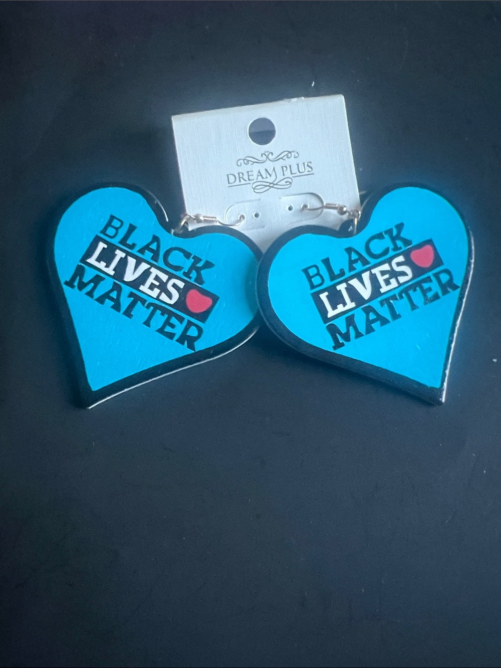 Black Lives Matter Heart Earrings - Turquoise & Black